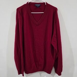 Roundtree And Yorke Mens Cashmere Sweater Size XL V Neck Red Preppy‎ Old Money